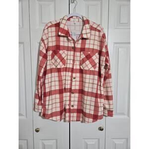 Maurices medium women's red and white button up flannel long sleeve new w tags